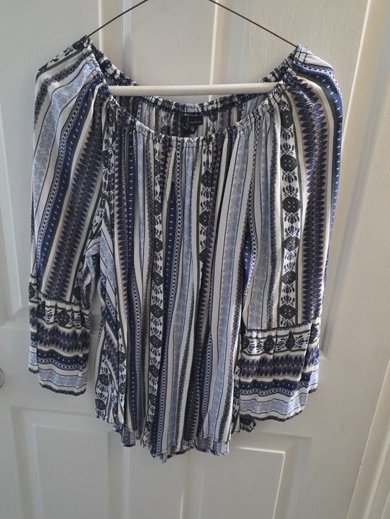 new directions Tops - new directions Striped Off-Shoulder Tunic Top - Navy & White